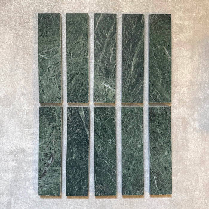 FULL TILE SAMPLE Fayrouz Honed Verde Marble | Wall & Floor Brick Tiles | 5cm x 20cm