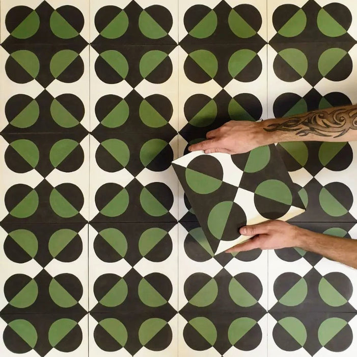 FULL TILE SAMPLE Abstract Illusion Verde Noir 20cm x 20cm Wall & Floor Tile
