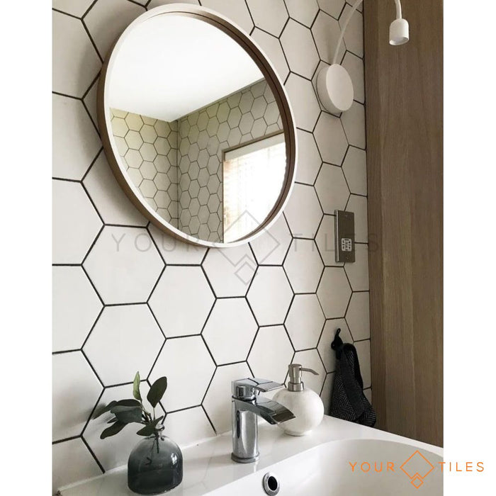 Pura Satin Tile White Hexagon Tiles 20cm x 20cm Wall & Floor Tiles