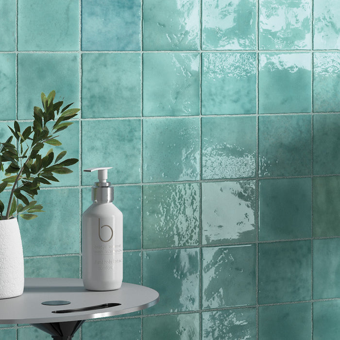 Bora Bora Aqua Square | Flux Glaze Finish | Wall Tile | 10cm x 10cm
