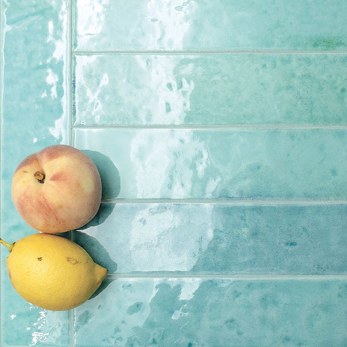 Bora Bora Aqua Brick | Flux Glaze Finish | Wall Tile | 6.5cm x 32.8cm
