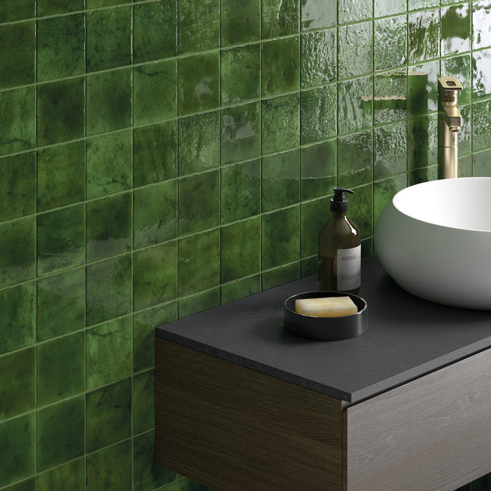 Bora Bora Tourmaline Green Square | Flux Glaze Finish | Wall Tile | 10cm x 10cm