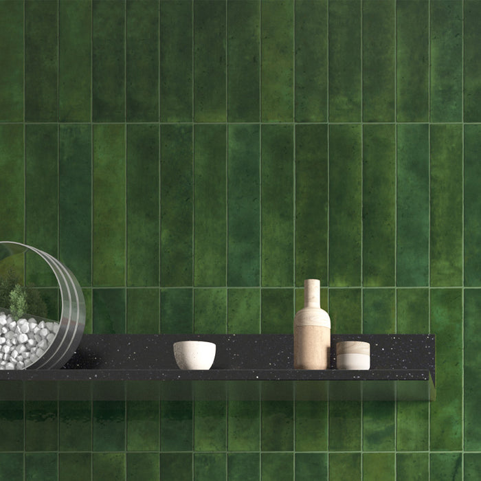 Bora Bora Tourmaline Green Brick | Flux Glaze Finish | Wall Tile | 6.5cm x 32.8cm