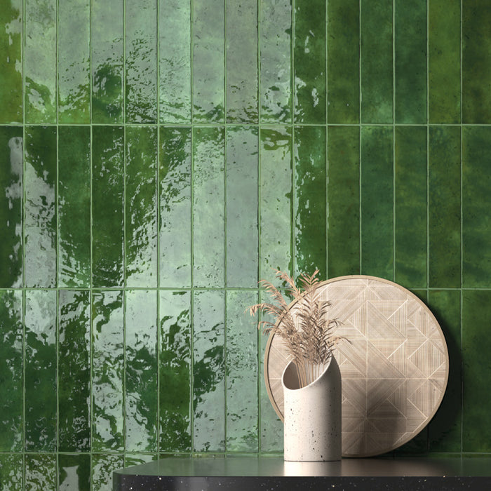 Bora Bora Tourmaline Green Brick | Flux Glaze Finish | Wall Tile | 6.5cm x 32.8cm