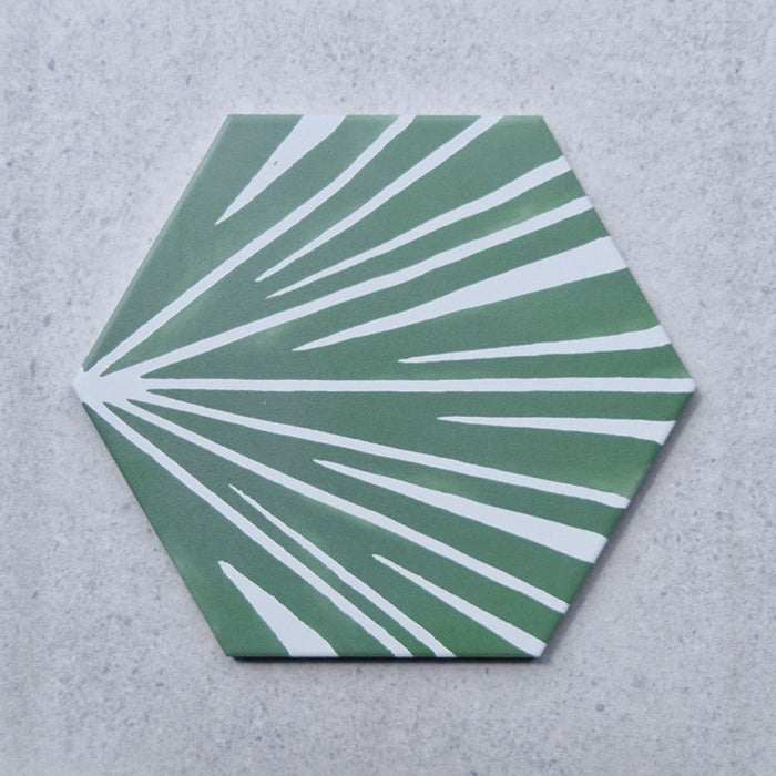 FULL TILE SAMPLE Zebra VERDE Green Hexagon 18.7cm x 21.6cm