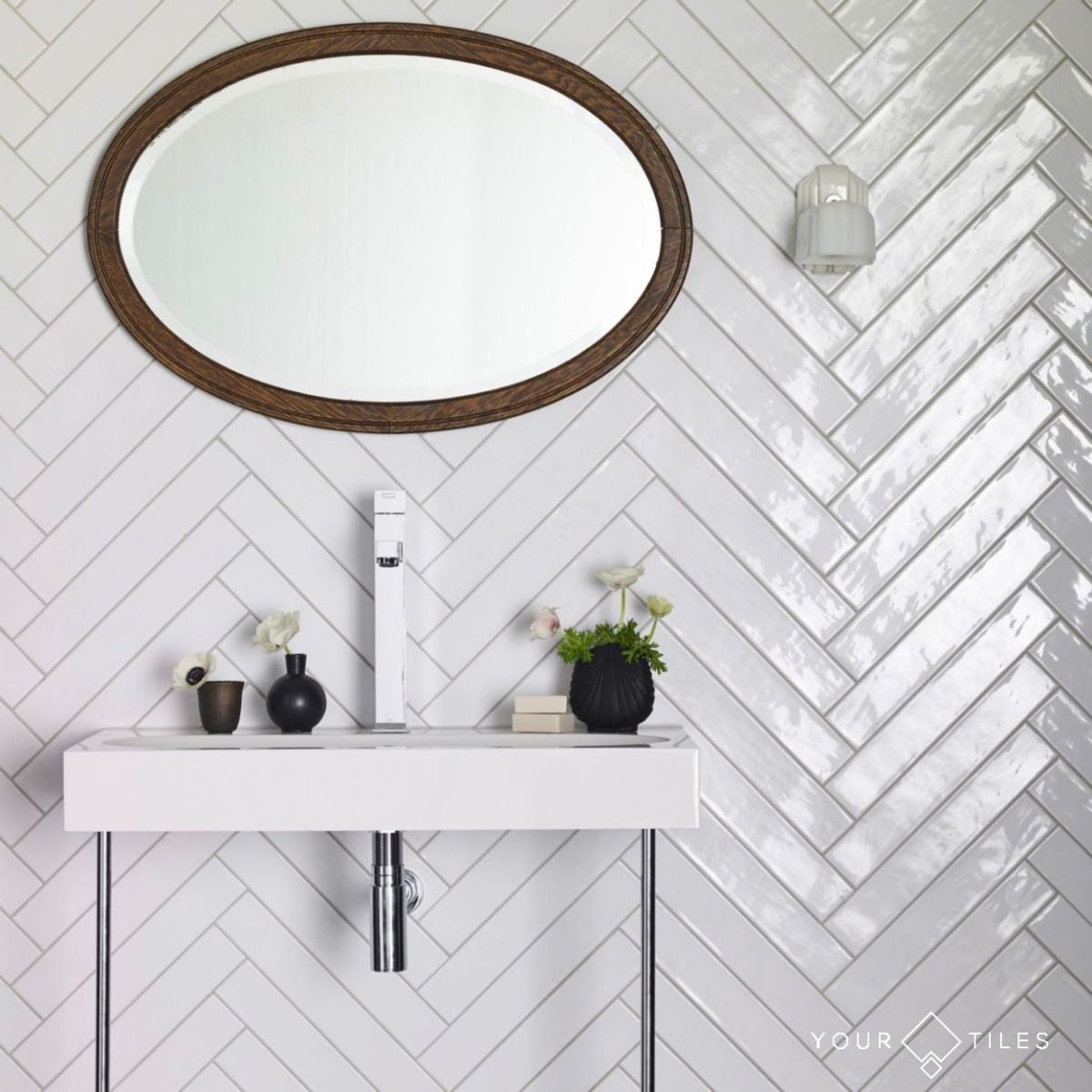 Evesham Tile | Long Gloss | White | Rustic Wall Tiles | 6.5 x 40cm